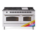 ILVE 60-Inch Nostalgie II  Propane Gas Dual Fuel Range  with 9 Burners, Griddle and Triple Glass Door Oven in Custom RAL with Bronze Trim (UP60FNMPRAB)