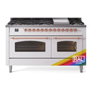ILVE 60-Inch Nostalgie II  Propane Gas Dual Fuel Range  with 9 Burners, Griddle and Triple Glass Door Oven in Custom RAL with Copper Trim (UP60FNMPRAP)