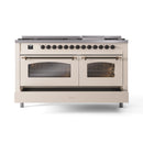 ILVE 60-Inch Nostalgie II  Propane Gas Dual Fuel Range  with 9 Burners, Griddle and Triple Glass Door Oven in Antique White with Bronze Trim (UP60FNMPAWB)