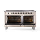 ILVE 60-Inch Nostalgie II Dual Fuel Range with 9 Burners, Griddle and Triple Glass Door Oven in Antique White with Bronze Trim (UP60FNMPAWB)