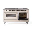 ILVE 60-Inch Nostalgie II  Propane Gas Dual Fuel Range  with 9 Burners, Griddle and Triple Glass Door Oven in Antique White with Bronze Trim (UP60FNMPAWB)