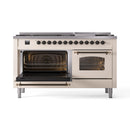 ILVE 60-Inch Nostalgie II Dual Fuel Range with 9 Burners, Griddle and Triple Glass Door Oven in Antique White with Bronze Trim (UP60FNMPAWB)