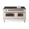 ILVE 60-Inch Nostalgie II  Propane Gas Dual Fuel Range  with 9 Burners, Griddle and Triple Glass Door Oven in Antique White with Bronze Trim (UP60FNMPAWB)