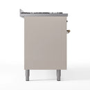 ILVE 60-Inch Nostalgie II Dual Fuel Range with 9 Burners, Griddle and Triple Glass Door Oven in Antique White with Bronze Trim (UP60FNMPAWB)