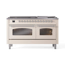 ILVE 60-Inch Nostalgie II  Propane Gas Dual Fuel Range  with 9 Burners, Griddle and Triple Glass Door Oven in Antique White with Chrome Trim (UP60FNMPAWC)