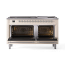 ILVE 60-Inch Nostalgie II  Propane Gas Dual Fuel Range  with 9 Burners, Griddle and Triple Glass Door Oven in Antique White with Chrome Trim (UP60FNMPAWC)