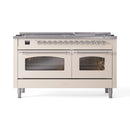 ILVE 60-Inch Nostalgie II  Propane Gas Dual Fuel Range  with 9 Burners, Griddle and Triple Glass Door Oven in Antique White with Chrome Trim (UP60FNMPAWC)