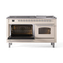 ILVE 60-Inch Nostalgie II Dual Fuel Range with 9 Burners, Griddle and Triple Glass Door Oven in Antique White with Chrome Trim (UP60FNMPAWC)