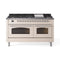 ILVE 60-Inch Nostalgie II  Propane Gas Dual Fuel Range  with 9 Burners, Griddle and Triple Glass Door Oven in Antique White with Chrome Trim (UP60FNMPAWC)