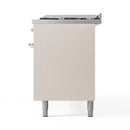 ILVE 60-Inch Nostalgie II  Propane Gas Dual Fuel Range  with 9 Burners, Griddle and Triple Glass Door Oven in Antique White with Chrome Trim (UP60FNMPAWC)