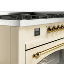 ILVE 60-Inch Nostalgie II Dual Fuel Range with 9 Burners, Griddle and Triple Glass Door Oven in Antique White with Brass Trim (UP60FNMPAWG)