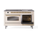 ILVE 60-Inch Nostalgie II Dual Fuel Range with 9 Burners, Griddle and Triple Glass Door Oven in Antique White with Brass Trim (UP60FNMPAWG)