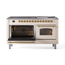 ILVE 60-Inch Nostalgie II Dual Fuel Range with 9 Burners, Griddle and Triple Glass Door Oven in Antique White with Brass Trim (UP60FNMPAWG)
