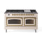 ILVE Nostalgie II Noblesse 60-Inch 5.8 Cu. Ft. Dual Oven Propane Gas Dual Fuel Range with 9 Burners, Griddle and Triple Glass Door in Antique White with Brass Trim (UN60FNMPAWGLP)