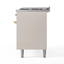 ILVE 60-Inch Nostalgie II Dual Fuel Range with 9 Burners, Griddle and Triple Glass Door Oven in Antique White with Brass Trim (UP60FNMPAWG)