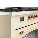 ILVE 60-Inch Nostalgie II Dual Fuel Range with 9 Burners, Griddle and Triple Glass Door Oven in Antique White with Copper Trim (UP60FNMPAWP)