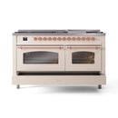 ILVE 60-Inch Nostalgie II Dual Fuel Range with 9 Burners, Griddle and Triple Glass Door Oven in Antique White with Copper Trim (UP60FNMPAWP)