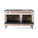 ILVE 60-Inch Nostalgie II Dual Fuel Range with 9 Burners, Griddle and Triple Glass Door Oven in Antique White with Copper Trim (UP60FNMPAWP)