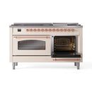 ILVE 60-Inch Nostalgie II  Propane Gas Dual Fuel Range  with 9 Burners, Griddle and Triple Glass Door Oven in Antique White with Copper Trim (UP60FNMPAWP)