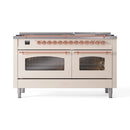 ILVE 60-Inch Nostalgie II  Propane Gas Dual Fuel Range  with 9 Burners, Griddle and Triple Glass Door Oven in Antique White with Copper Trim (UP60FNMPAWP)