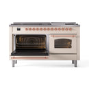 ILVE 60-Inch Nostalgie II Dual Fuel Range with 9 Burners, Griddle and Triple Glass Door Oven in Antique White with Copper Trim (UP60FNMPAWP)