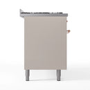 ILVE 60-Inch Nostalgie II  Propane Gas Dual Fuel Range  with 9 Burners, Griddle and Triple Glass Door Oven in Antique White with Copper Trim (UP60FNMPAWP)