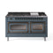 ILVE Nostalgie II Noblesse 60-Inch 5.8 Cu. Ft. Dual Oven Natural Gas Dual Fuel Range with 9 Burners, Griddle and Triple Glass Door in Blue Grey with Burnished Bronze Trim (UN60FNMPBGB)