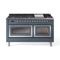 ILVE Nostalgie II Noblesse 60-Inch 5.8 Cu. Ft. Dual Oven Natural Gas Dual Fuel Range with 9 Burners, Griddle and Triple Glass Door in Blue Grey with Chrome Trim (UN60FNMPBGC)