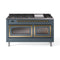 ILVE Nostalgie II Noblesse 60-Inch 5.8 Cu. Ft. Dual Oven Natural Gas Dual Fuel Range with 9 Burners, Griddle and Triple Glass Door in Blue Grey with Brass Trim (UN60FNMPBGG)