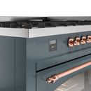 ILVE 60-Inch Nostalgie II  Propane Gas Dual Fuel Range  with 9 Burners, Griddle and Triple Glass Door Oven in Blue Grey with Copper Trim (UP60FNMPBGP)