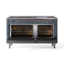 ILVE 60-Inch Nostalgie II  Propane Gas Dual Fuel Range  with 9 Burners, Griddle and Triple Glass Door Oven in Blue Grey with Copper Trim (UP60FNMPBGP)
