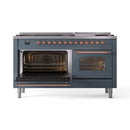 ILVE 60-Inch Nostalgie II  Propane Gas Dual Fuel Range  with 9 Burners, Griddle and Triple Glass Door Oven in Blue Grey with Copper Trim (UP60FNMPBGP)