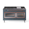 ILVE Nostalgie II Noblesse 60-Inch 5.8 Cu. Ft. Dual Oven Propane Gas Dual Fuel Range with 9 Burners, Griddle and Triple Glass Door in Blue Grey with Copper Trim (UN60FNMPBGPLP)