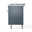 ILVE 60-Inch Nostalgie II  Propane Gas Dual Fuel Range  with 9 Burners, Griddle and Triple Glass Door Oven in Blue Grey with Copper Trim (UP60FNMPBGP)