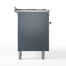 ILVE 60-Inch Nostalgie II Dual Fuel Range with 9 Burners, Griddle and Triple Glass Door Oven in Blue Grey with Copper Trim (UP60FNMPBGP)