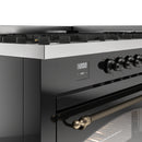ILVE 60-Inch Nostalgie II Dual Fuel Range with 9 Burners, Griddle and Triple Glass Door Oven in Glossy Black with Bronze Trim (UP60FNMPBKB)