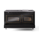 ILVE Nostalgie II dual fuel range, glossy black with bronze-trimmed open ovens