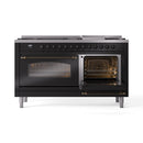 ILVE 60-Inch Nostalgie II  Propane Gas Dual Fuel Range  with 9 Burners, Griddle and Triple Glass Door Oven in Glossy Black with Bronze Trim (UP60FNMPBKB)