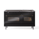 ILVE 60-Inch Nostalgie II  Propane Gas Dual Fuel Range  with 9 Burners, Griddle and Triple Glass Door Oven in Glossy Black with Bronze Trim (UP60FNMPBKB)