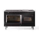 ILVE 60-Inch Nostalgie II Dual Fuel Range with 9 Burners, Griddle and Triple Glass Door Oven in Glossy Black with Bronze Trim (UP60FNMPBKB)