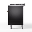 ILVE 60-Inch Nostalgie II Dual Fuel Range with 9 Burners, Griddle and Triple Glass Door Oven in Glossy Black with Bronze Trim (UP60FNMPBKB)