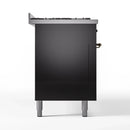 ILVE 60-Inch Nostalgie II Dual Fuel Range with 9 Burners, Griddle and Triple Glass Door Oven in Glossy Black with Bronze Trim (UP60FNMPBKB)