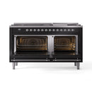 ILVE 60-Inch Nostalgie II Dual Fuel Range with 9 Burners, Griddle and Triple Glass Door Oven in Glossy Black with Chrome Trim (UP60FNMPBKC)