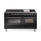 ILVE 60-Inch Nostalgie II  Propane Gas Dual Fuel Range  with 9 Burners, Griddle and Triple Glass Door Oven in Glossy Black with Chrome Trim (UP60FNMPBKC)