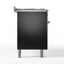 ILVE 60-Inch Nostalgie II Dual Fuel Range with 9 Burners, Griddle and Triple Glass Door Oven in Glossy Black with Chrome Trim (UP60FNMPBKC)