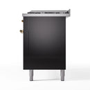 ILVE 60-Inch Nostalgie II Dual Fuel Range with 9 Burners, Griddle and Triple Glass Door Oven in Glossy Black with Brass Trim (UP60FNMPBKG)