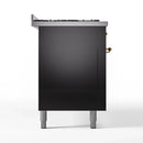 ILVE 60-Inch Nostalgie II Dual Fuel Range with 9 Burners, Griddle and Triple Glass Door Oven in Glossy Black with Brass Trim (UP60FNMPBKG)