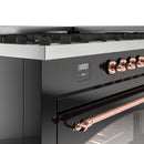 ILVE 60-Inch Nostalgie II Dual Fuel Range with 9 Burners, Griddle and Triple Glass Door Oven in Glossy Black with Copper Trim (UP60FNMPBKP)