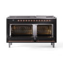 ILVE 60-Inch Nostalgie II Dual Fuel Range with 9 Burners, Griddle and Triple Glass Door Oven in Glossy Black with Copper Trim (UP60FNMPBKP)