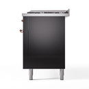 ILVE 60-Inch Nostalgie II Dual Fuel Range with 9 Burners, Griddle and Triple Glass Door Oven in Glossy Black with Copper Trim (UP60FNMPBKP)